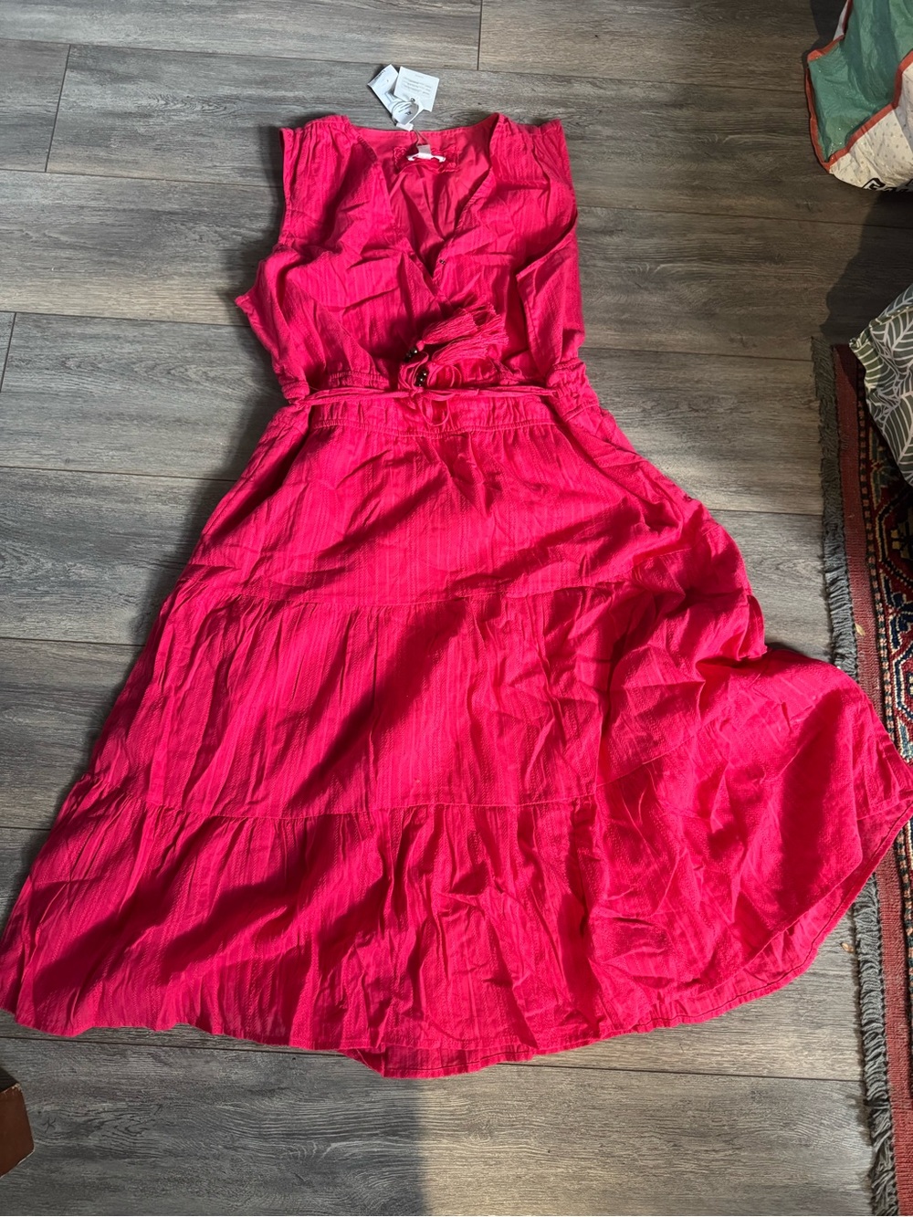 Cupio XLBright Pink Sleeveless tiered Midi Dress